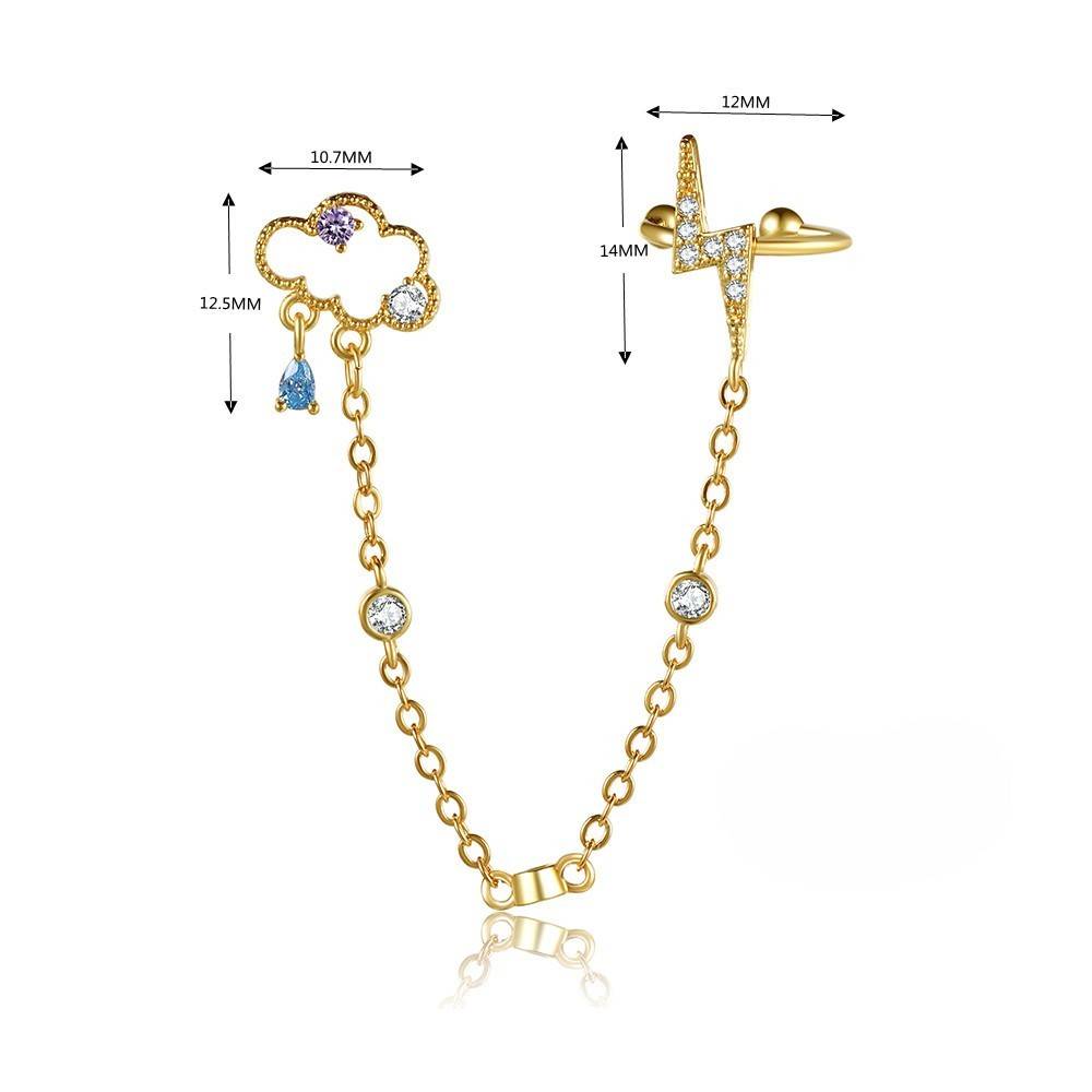 18K Plated Anti-Tarnish Cloud Zircon Drop Earring  Chain & Earcuff : AWU0125E556G