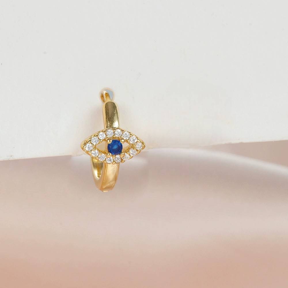18K Gold Plated Anti-Tarnish Zircon Evil Eye Huggie Hoop Earring (Single) : AWU0125E677
