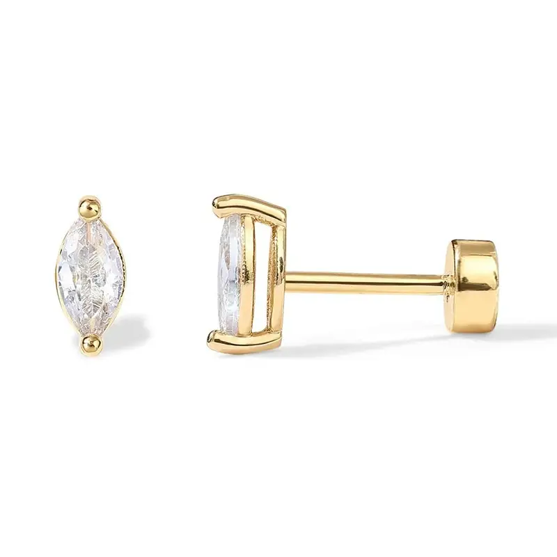 14K Gold Plated Anti-Tarnish Petal Zircon Flat Back Stud Earrings