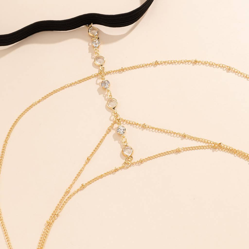 Multi Layered Thigh Leg Chain With Rhinestones (Single) : ASX1122BJ130G