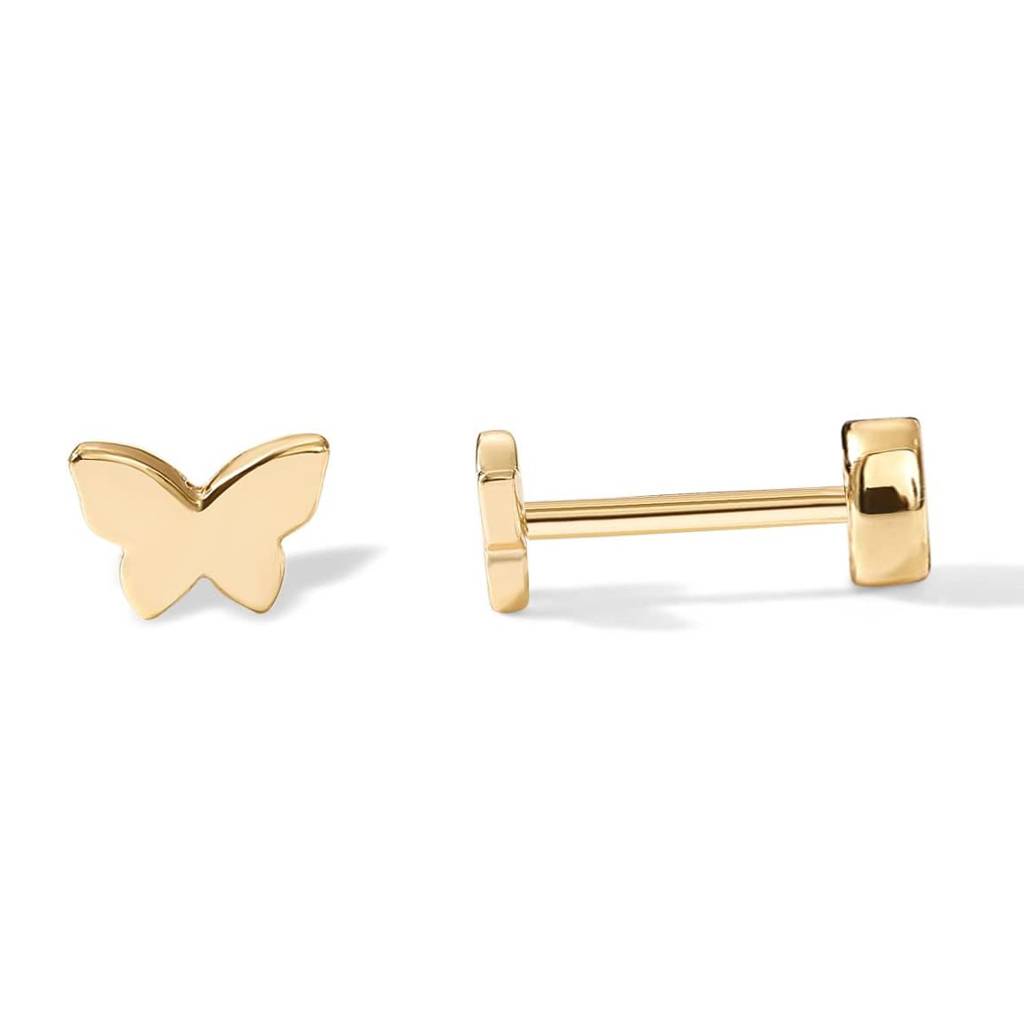 14K Gold Plated Anti-Tarnish Butterfly Flat Back Stud Earrings : AXY0925E1074