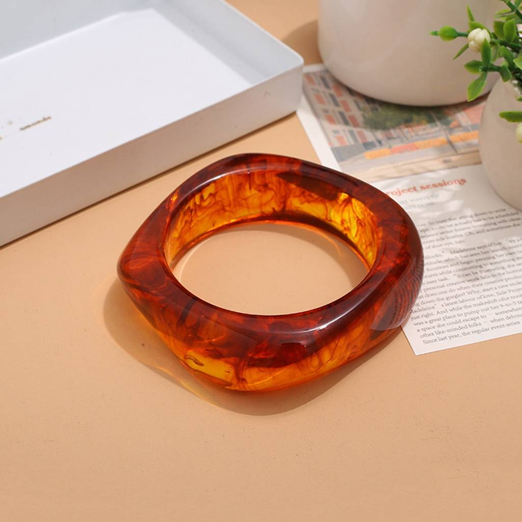 Chunky Wide Edge Rounded Square Polygonal Acrylic Bangle : AMU0125B503R
