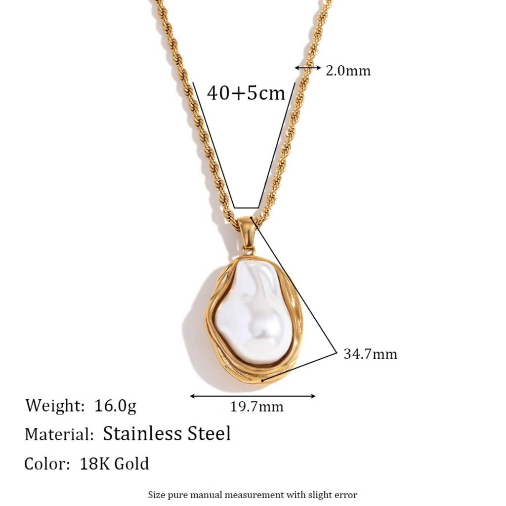 18K Gold Plated Waterproof Anti-Tarnish White Baroque Pearl Pendant Set With Ring : AMG0425PSR09C3