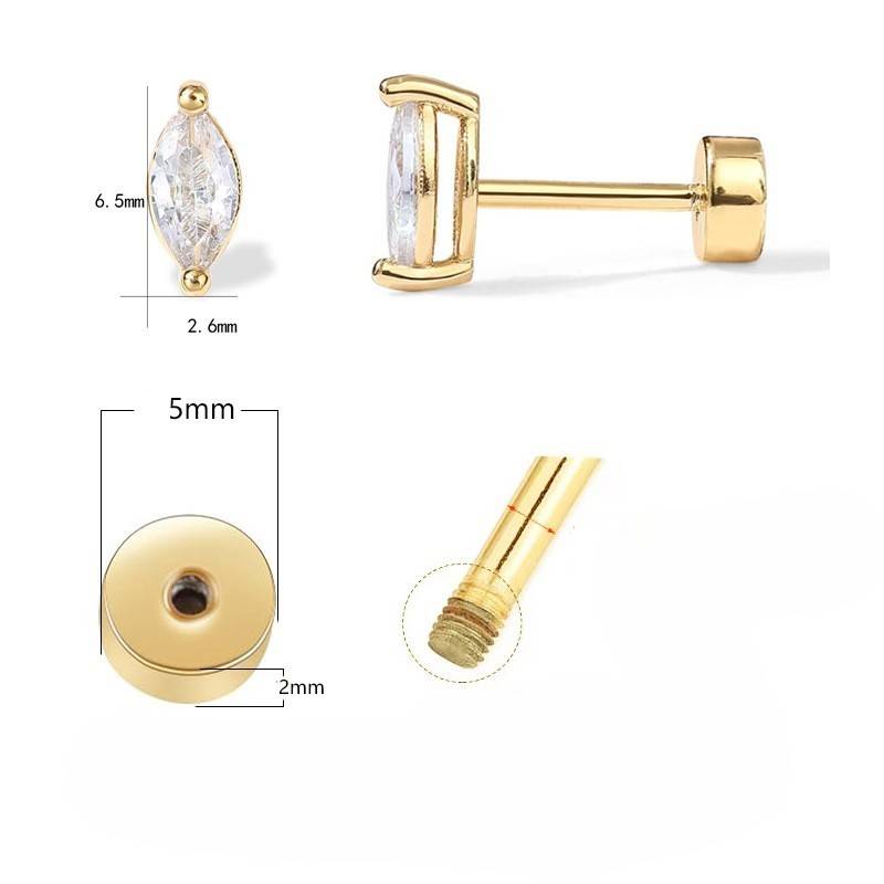 14K Gold Plated Anti-Tarnish Petal Zircon Flat Back Stud Earrings : AXY0925E1068