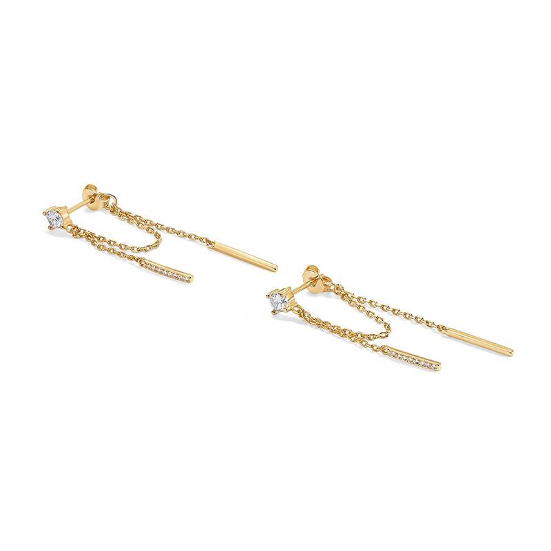 14K Gold Plated Anti-Tarnish Double Layered Ear Chain Earrings : AXY0925E1059