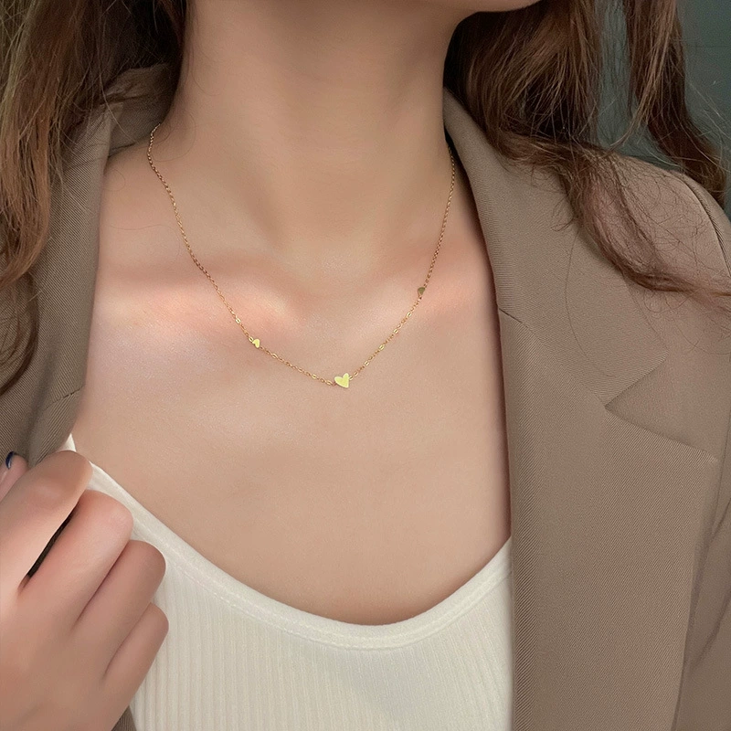 18K Gold Plated Waterproof Anti-Tarnish Heart Chain Necklace And Bracelet Set : ALS0725NB17C2