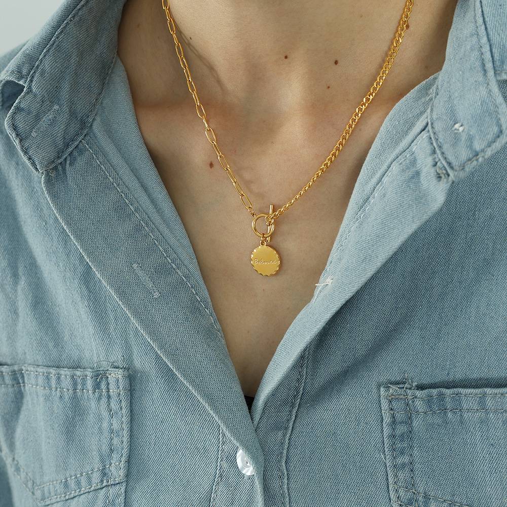 18K Gold Plated Waterproof, Anti-Tarnish "Beloved" Engraved Pendant Necklace : AOU0125N12G