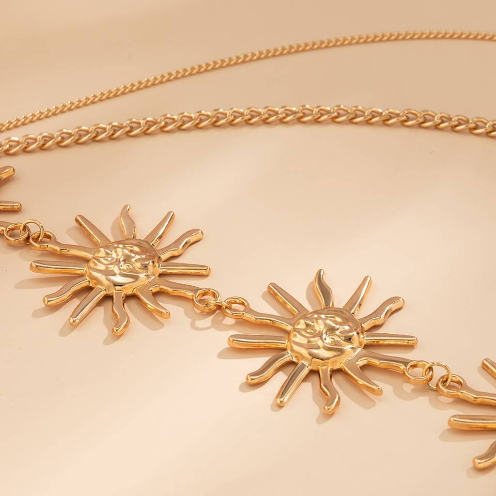 Boho Style Gold Plated Smiling Sun Layered Waist Chain : AMU0125WC492G