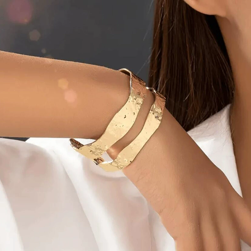 Anti-Tarnish Dual Layered Hammered Adjustable Cuff Bracelet : ADK1025B067G