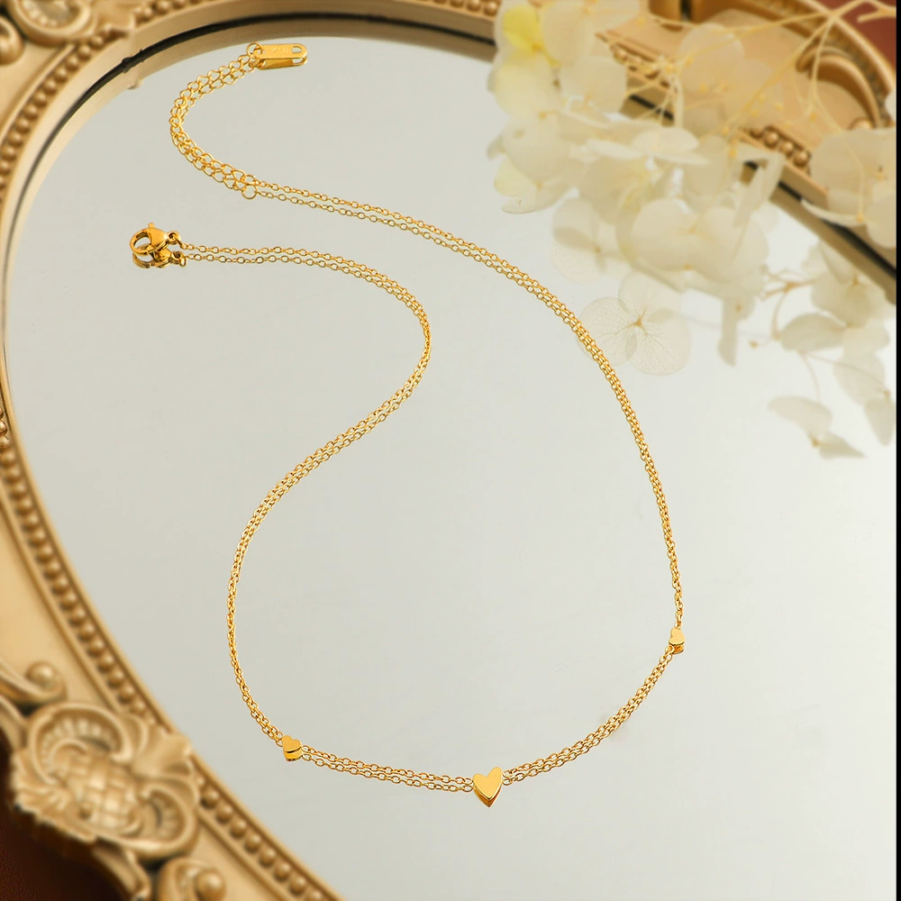 18K Gold Plated Waterproof Anti-Tarnish Heart Chain Necklace And Bracelet Set : ALS0725NB17C2