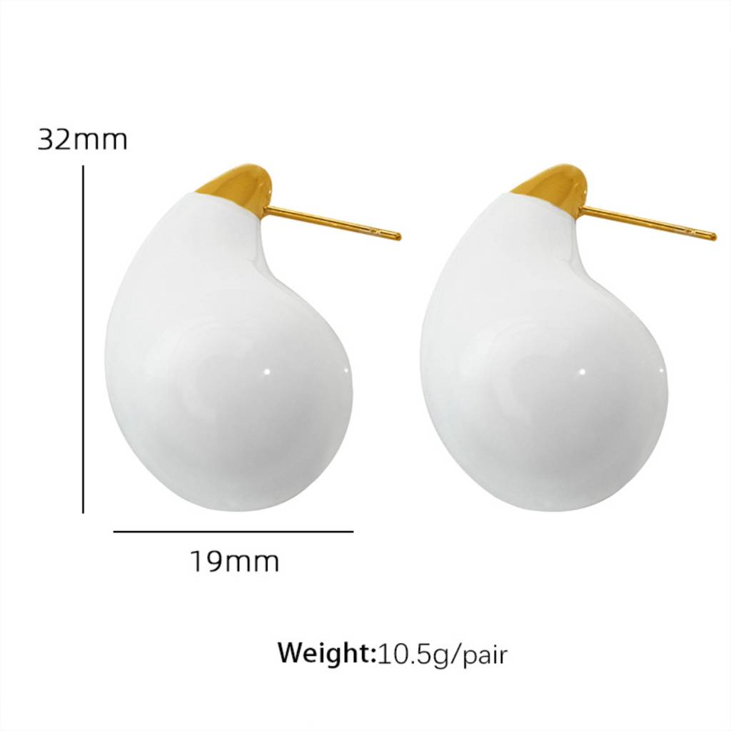 18K Gold Plated Waterproof, Anti-Tarnish White Big Tear Drop Stud Earrings : AOU0125E128WH