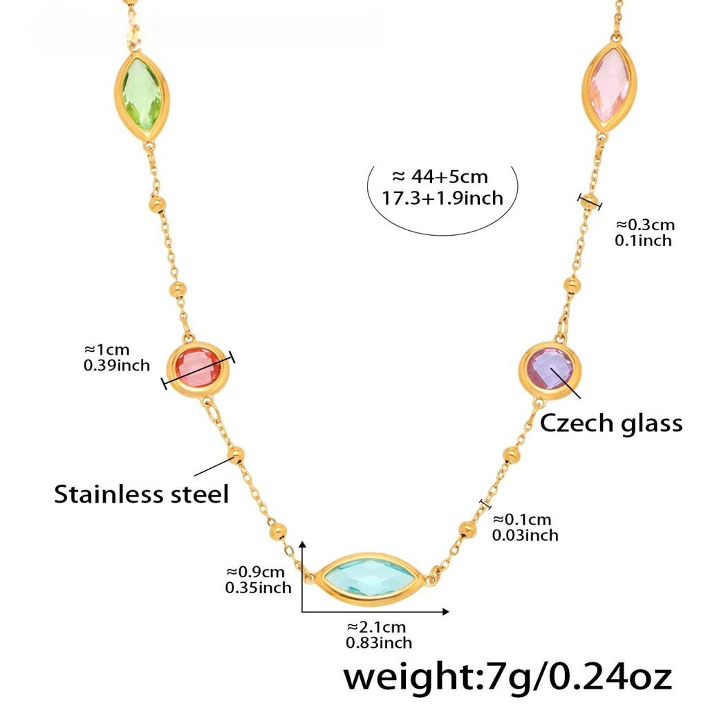18K Gold Plated Anti-Tarnish Glass Stone Chain Necklace : ALL0725N285MC