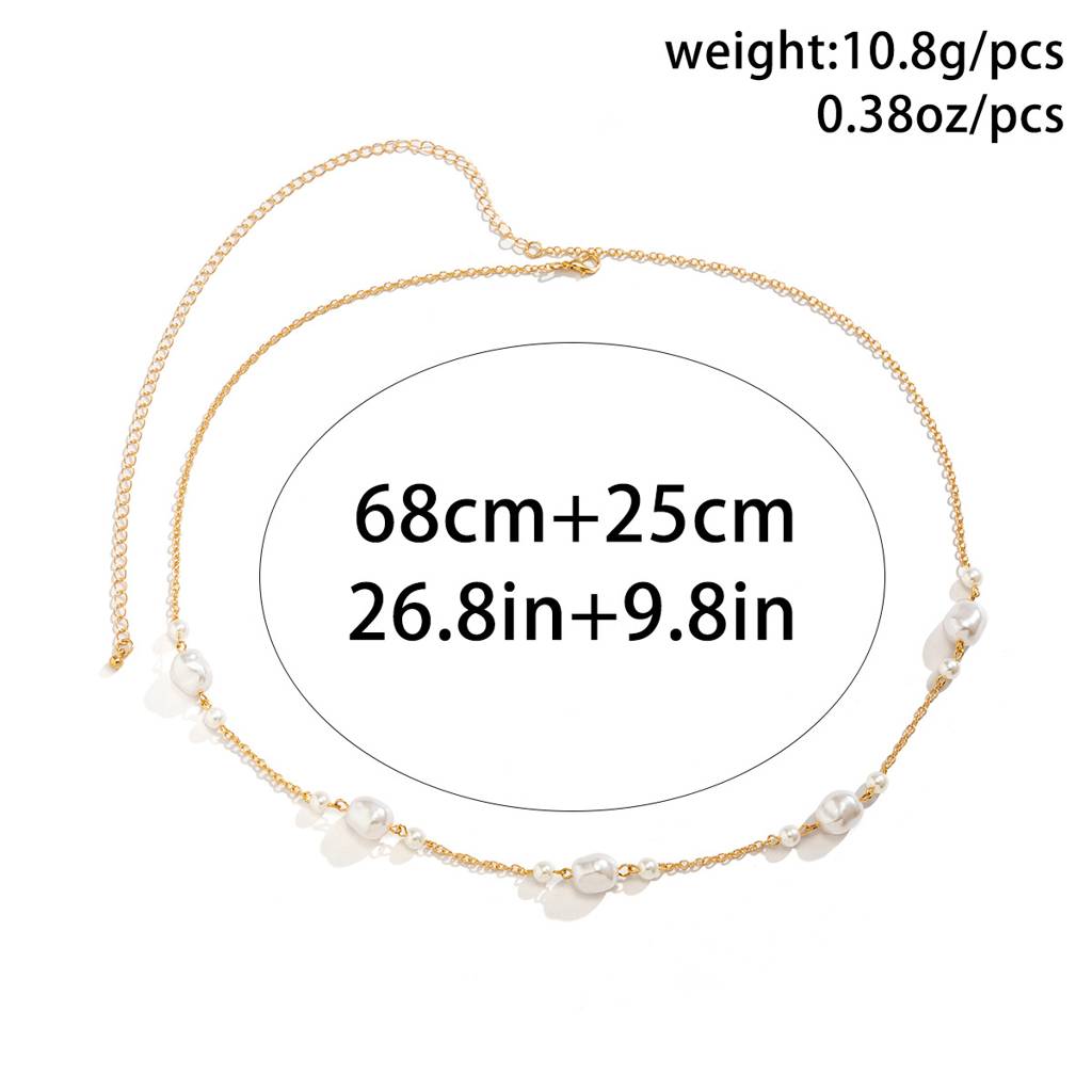 Gold Anti-Tarnish Baroque Pearl Adjustable Waist Chain For Beachwear And Parties : ADN0525WC379GWH