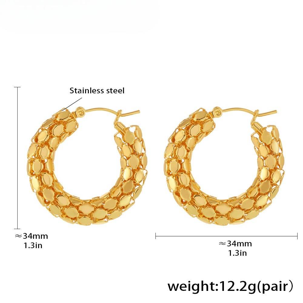 18K Gold Plated Waterproof Anti-Tarnish Fish Scale Chunky Hoop Earrings : ALL0725E535