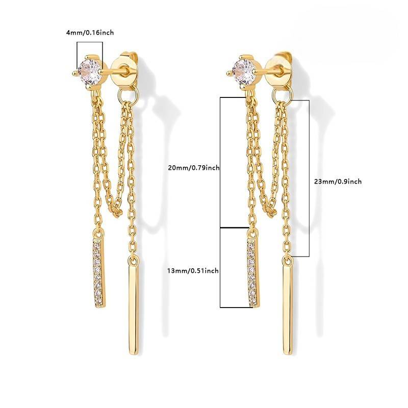 14K Gold Plated Anti-Tarnish Double Layered Ear Chain Earrings : AXY0925E1059