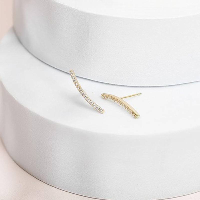 14K Gold Plated Anti-Tarnish Arc Shaped Zircon Ear Crawler Earrings : AXY0925E1029