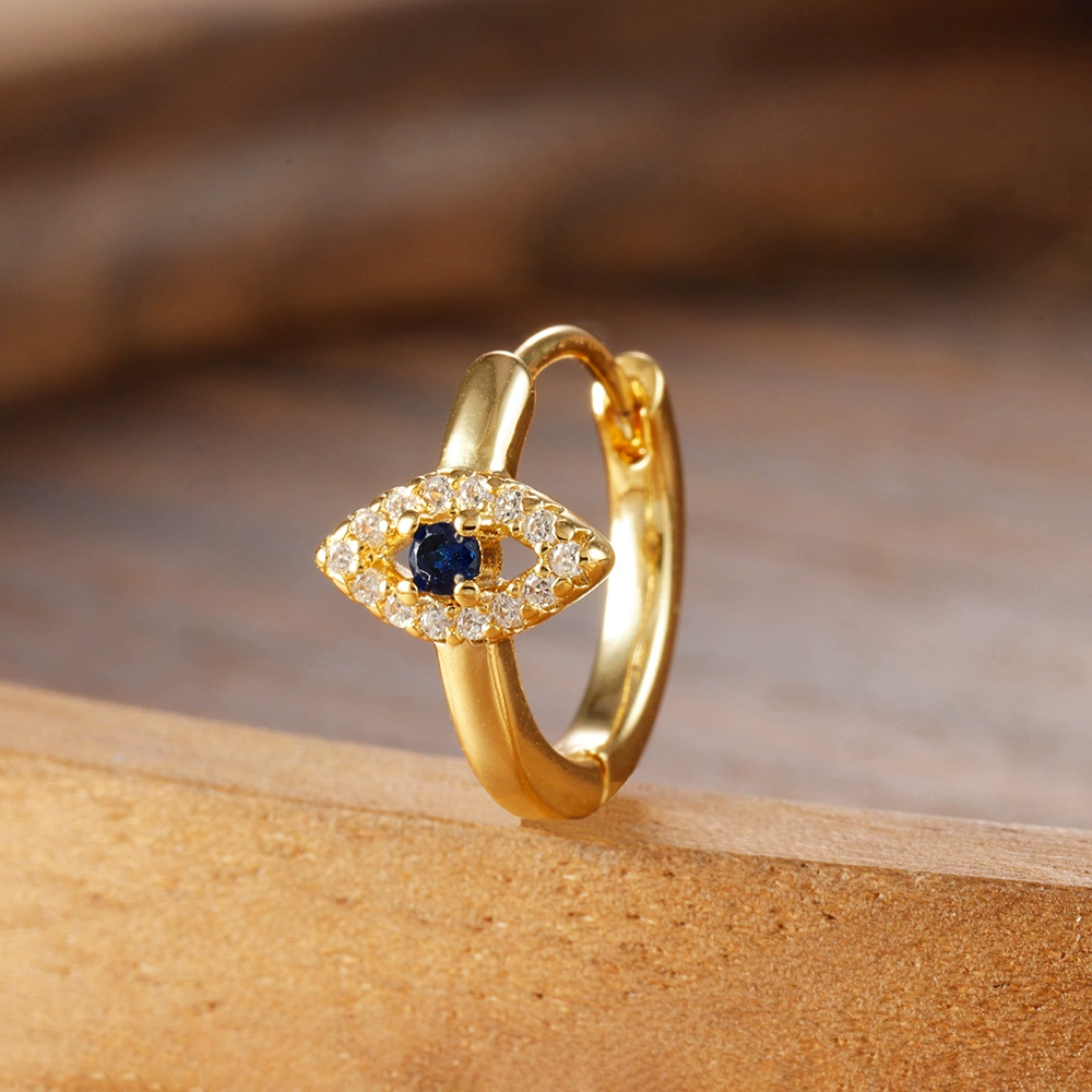 18K Gold Plated Anti-Tarnish Zircon Evil Eye Huggie Hoop Earring (Single) : AWU0125E677