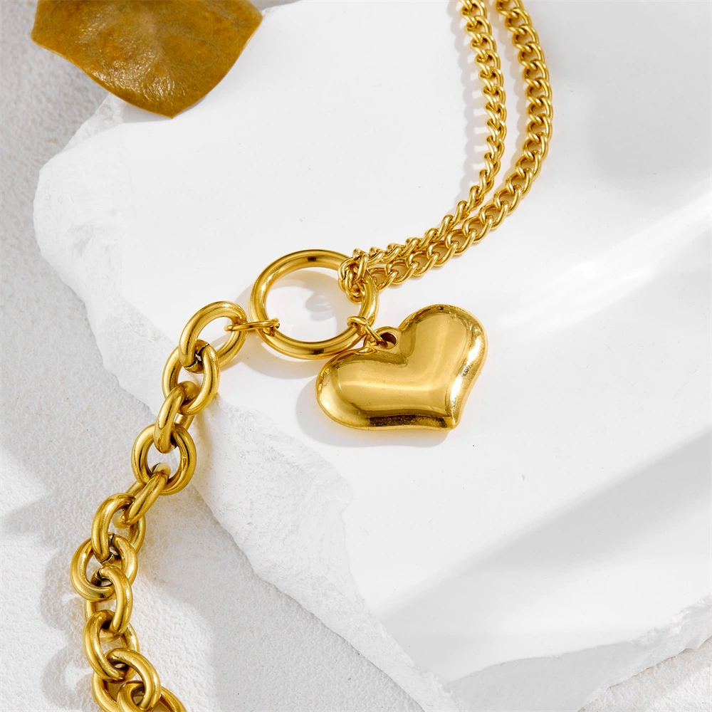 18K Gold Plated Waterproof Anti-Tarnish Heart Drop Chunky Chain Bracelet : ALL0725B120G