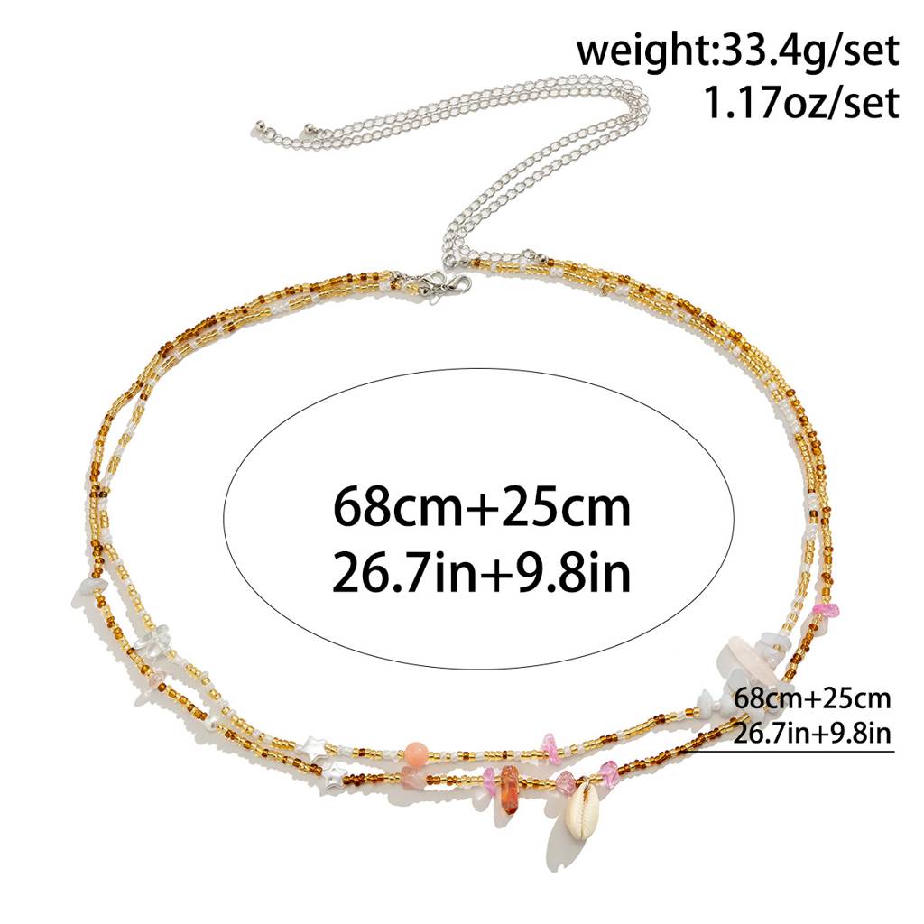 Boho Style Cowrie Shell With Brown & Gold Beads Beaded Waist Chain (Set Of 2) : ADN0525WC064
