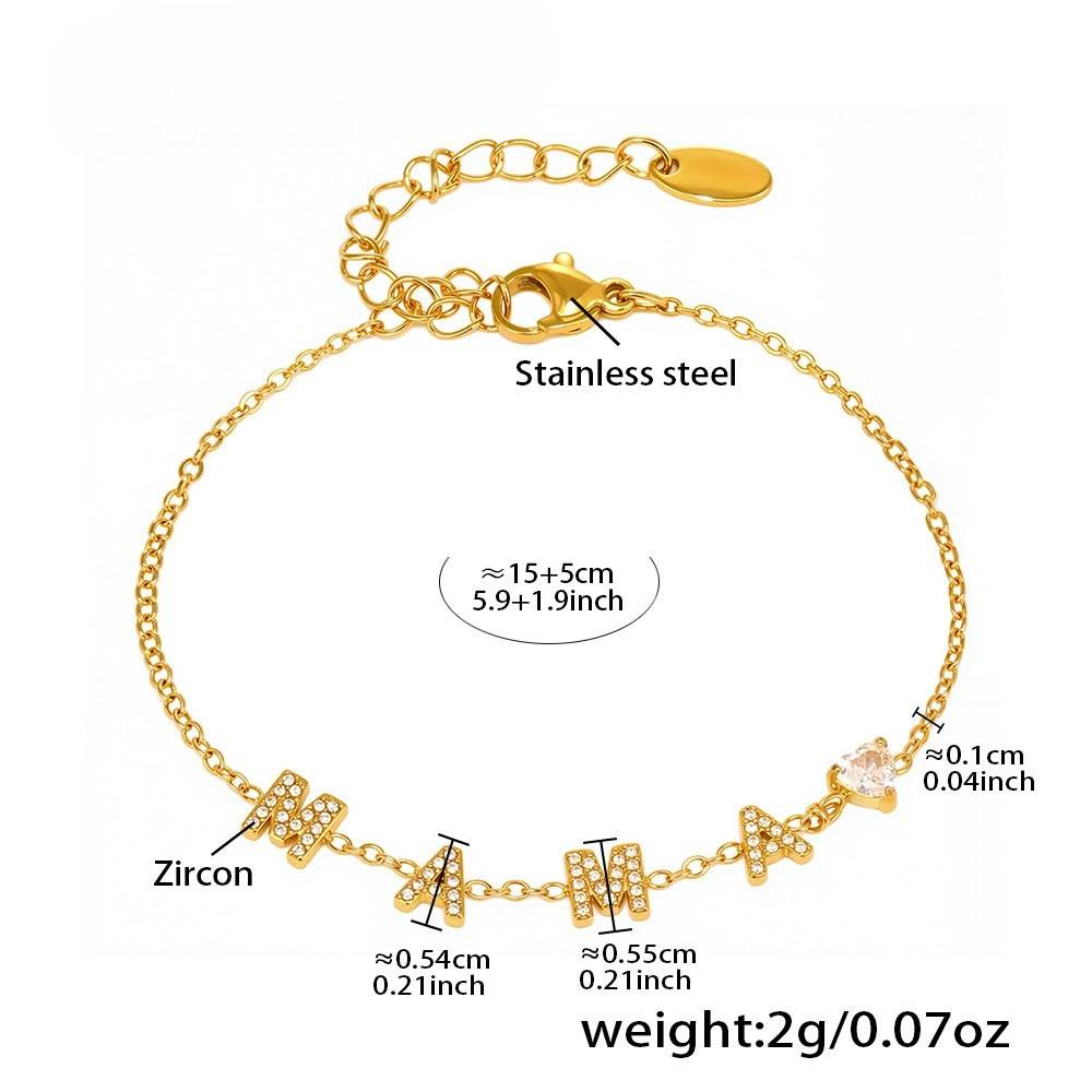 18K Gold Plated Anti-Tarnish Mama Letters And Heart With Zircon Bracelet : ALL0725B297G