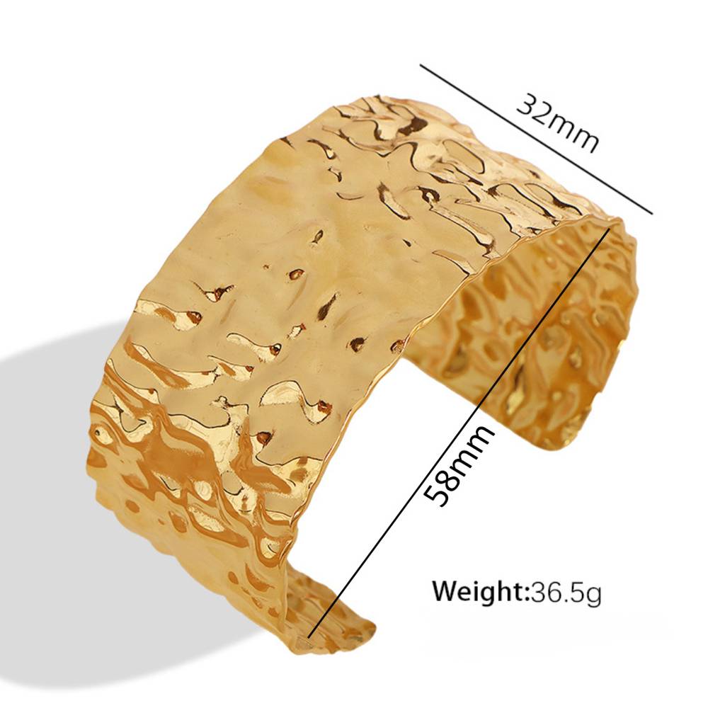 18K Gold Plated Waterproof, Anti-Tarnish Chunky Hammered Cuff Bangle Bracelet : AOU0125B21G