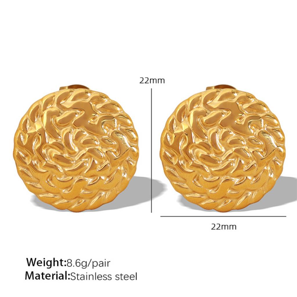 18K Plated Waterproof, Anti-Tarnish Round Hammered Stud Earrings : AOU0125E189G_22
