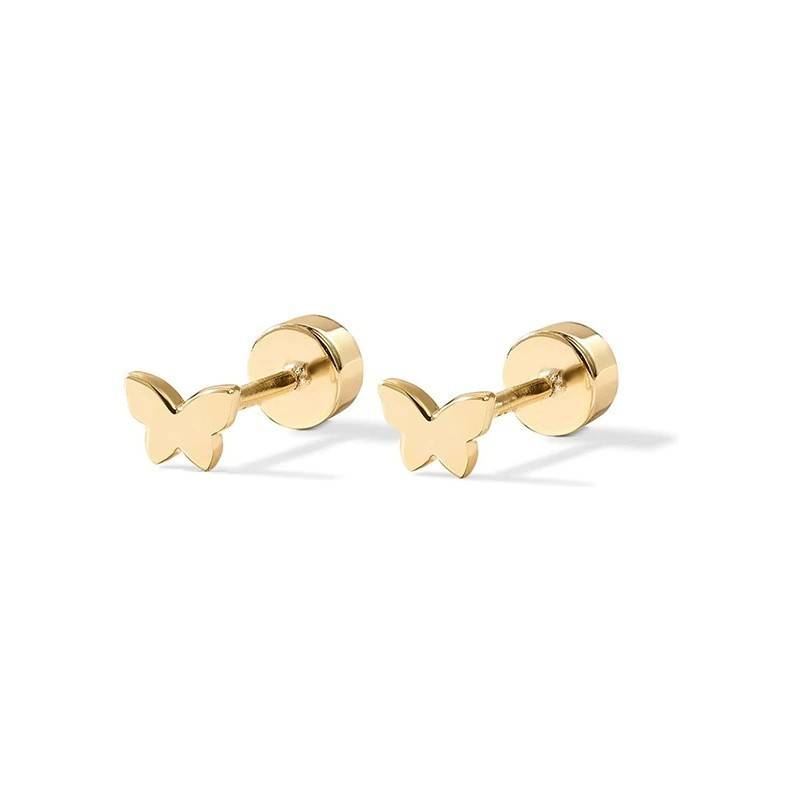 14K Gold Plated Anti-Tarnish Butterfly Flat Back Stud Earrings