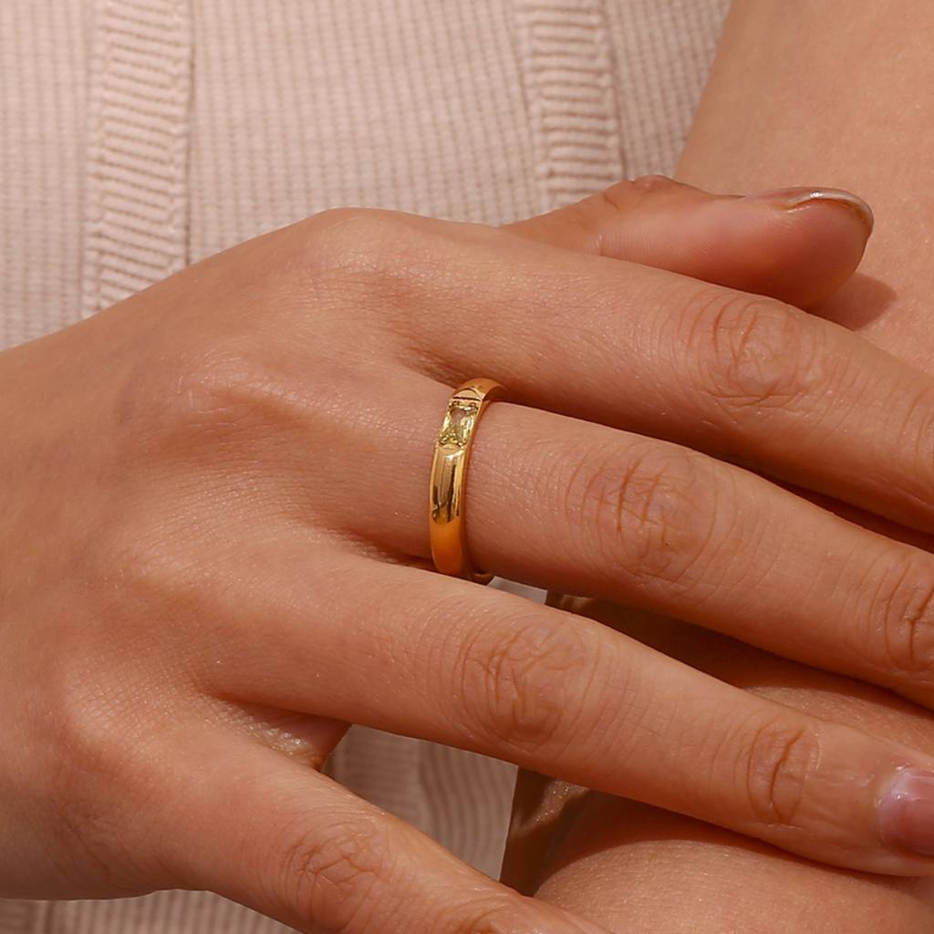 18K Gold Plated Waterproof Anti-Tarnish November Ivory Birthstone Zircon Ring : AMG0425R777CH_6