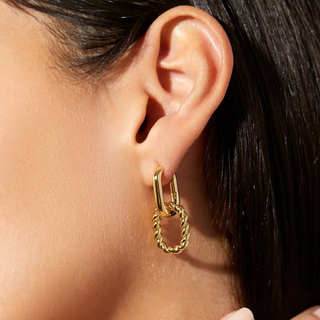 14K Gold Plated Twisted Drop Earrings | Lightweight Daily Wear Earrings : AXY1124E1002