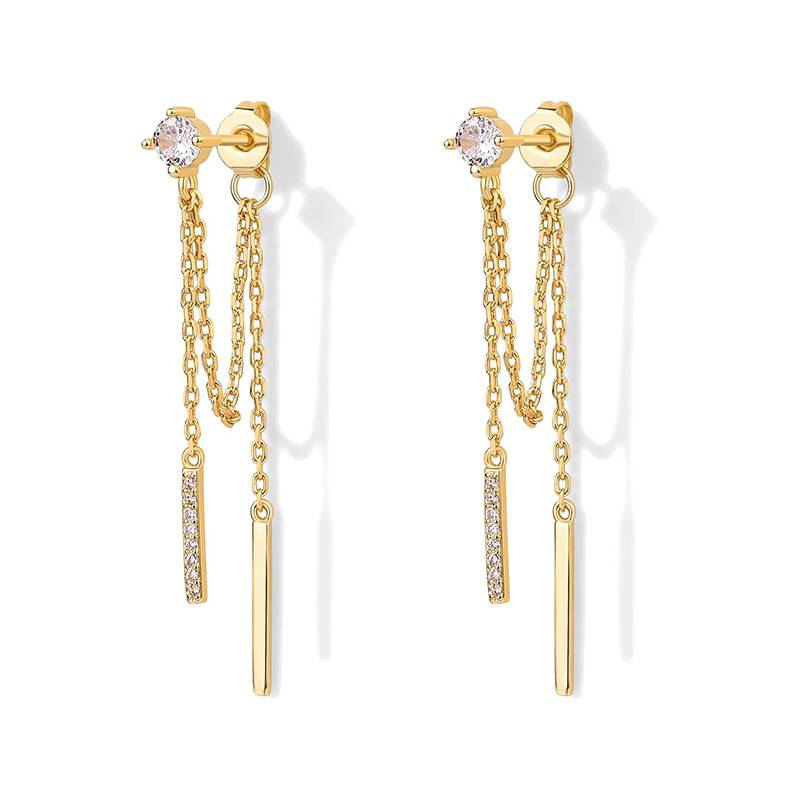 14K Gold Plated Anti-Tarnish Double Layered Ear Chain Earrings : AXY0925E1059