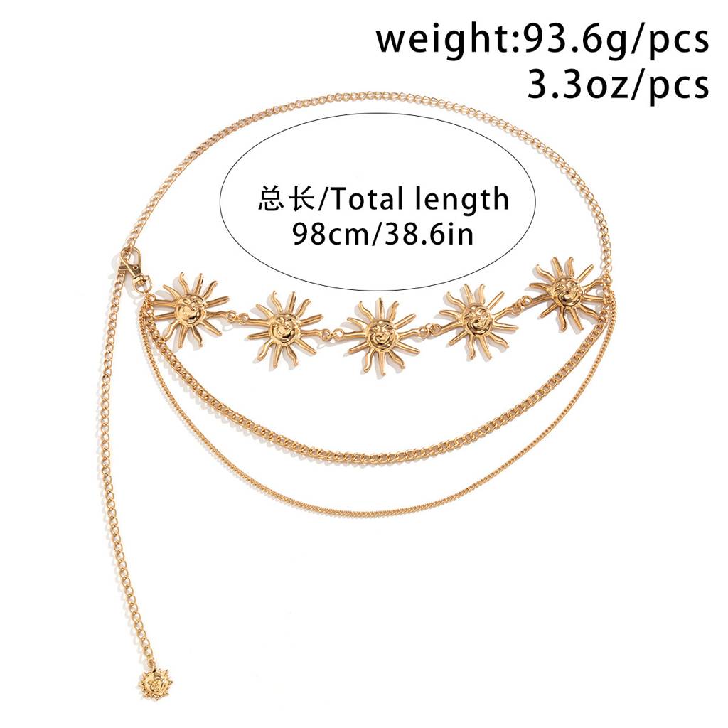 Boho Style Gold Plated Smiling Sun Layered Waist Chain : AMU0125WC492G
