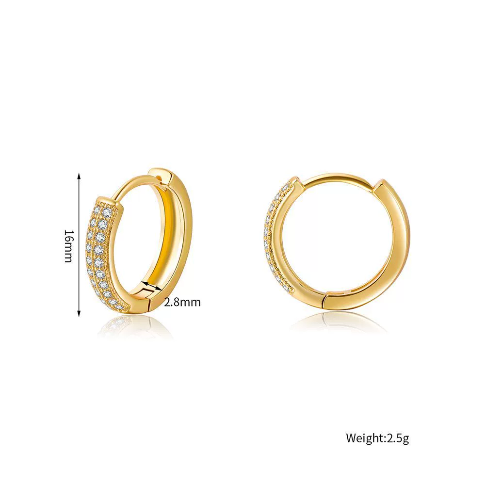 18K Gold Plated Anti-Tarnish 16Mm Diameter Zircon Hoop Earrings : AWU0125E221_16