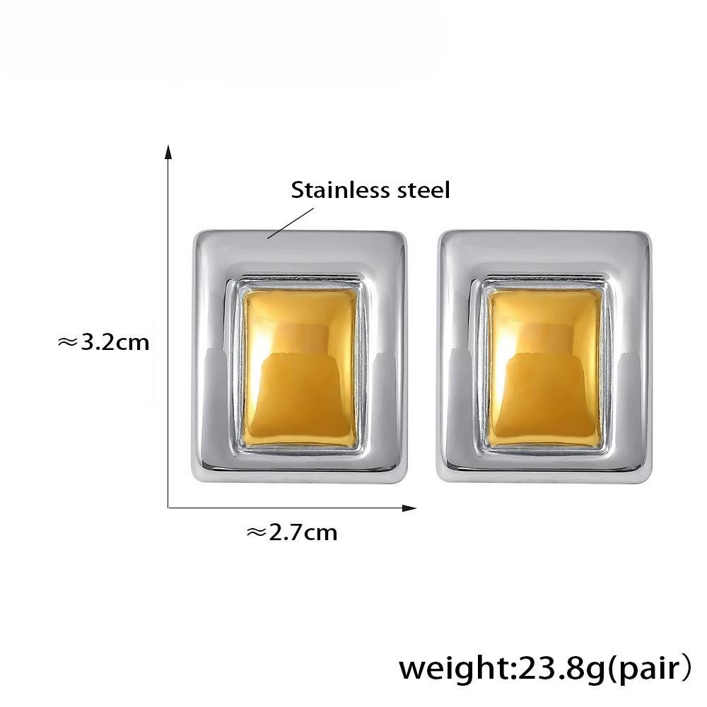 18K Plated Waterproof Anti-Tarnish Two-Toned Statement Rectangle Stud Earrings : ALL0725E603SG