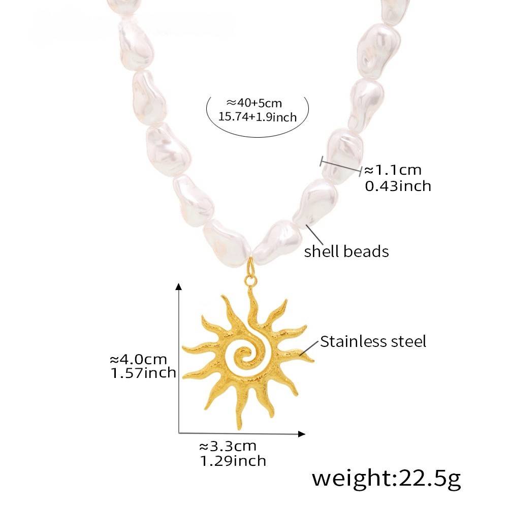 18K Gold Plated Waterproof Anti-Tarnish Baroque Pearl Sun Pendant Necklace : AFT0725N284GWH