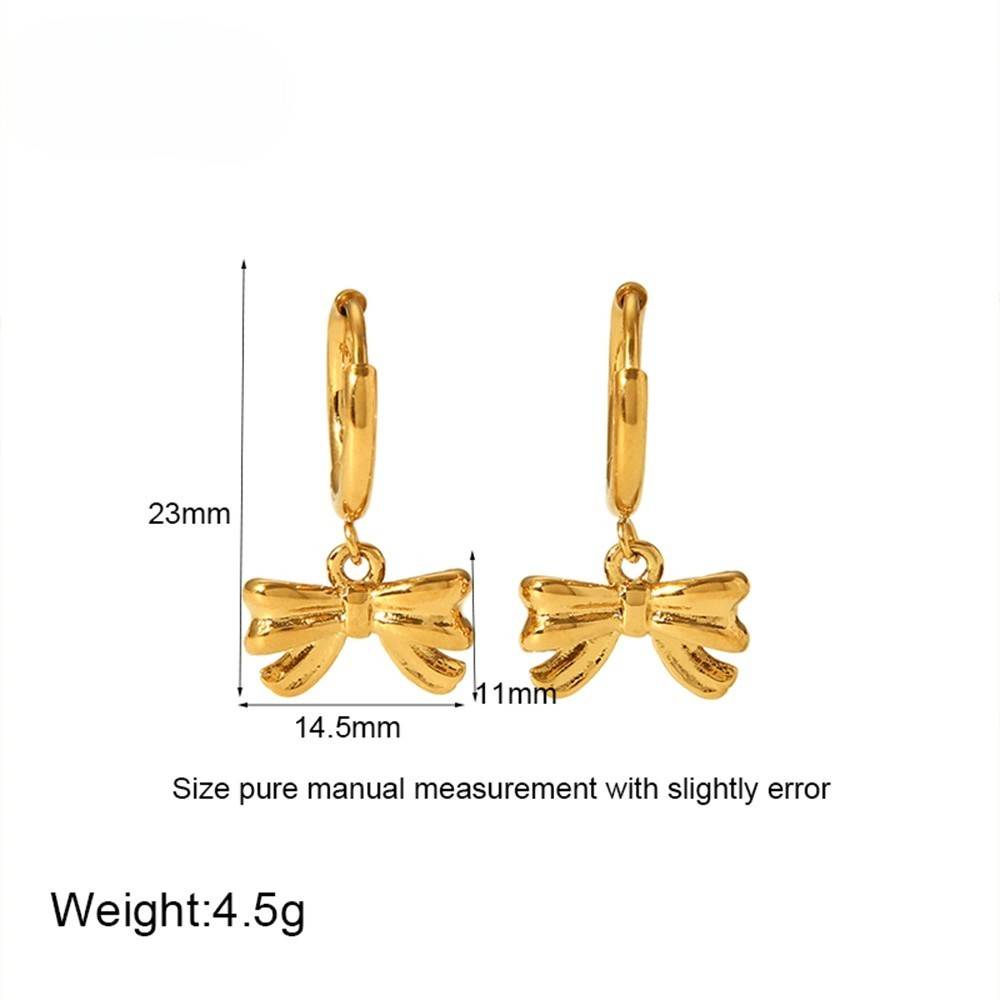18K Gold Plated Waterproof Anti-Tarnish Bow Drop Huggie Earrings : ANX0125E354