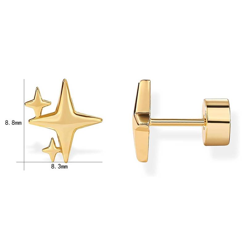 14K Gold Plated Anti-Tarnish Spark Flat Back Stud Earrings : AXY0925E1079