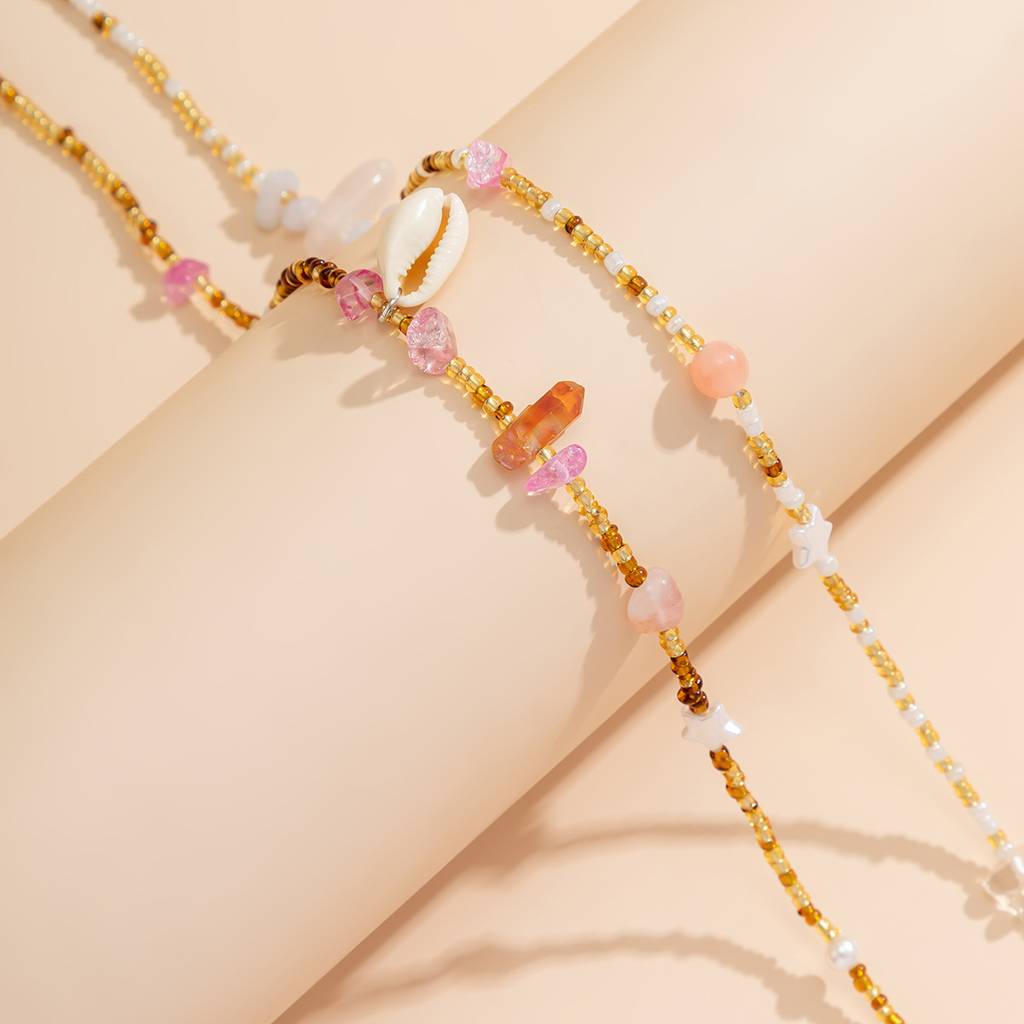 Boho Style Cowrie Shell With Brown & Gold Beads Beaded Waist Chain (Set Of 2) : ADN0525WC064