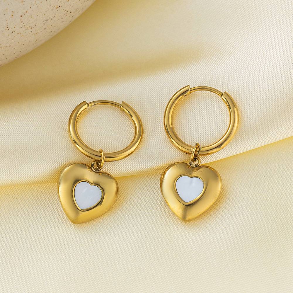 18K Gold Plated Waterproof, Anti-Tarnish Heart Drops Hoop Earrings : AOU0125E180G