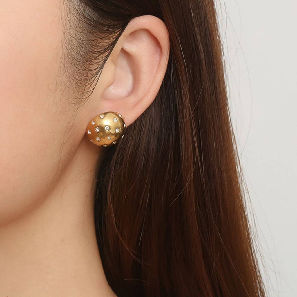 18K Gold Plated Waterproof Anti-Tarnish Round Zircon Dome Studs : ANX0125E100