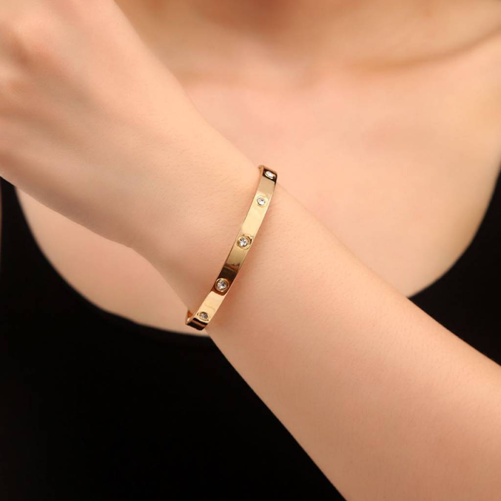 18K Plated Waterproof Anti-Tarnish Zircon  Bangle Bracelet : ASJ0125B2295G