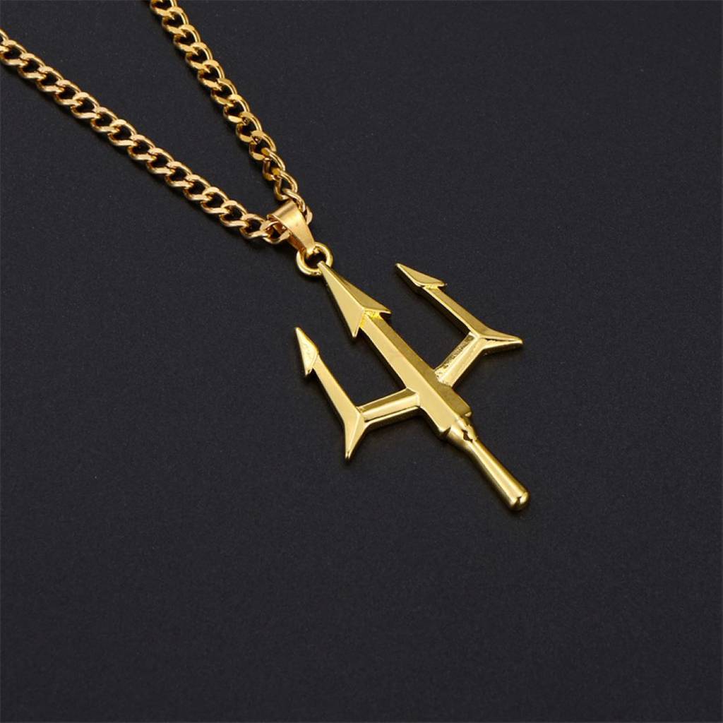 Mens 18K Gold Plated Anti-Tarnish Trident Pendant Necklace Chain : AXU0125PN702G