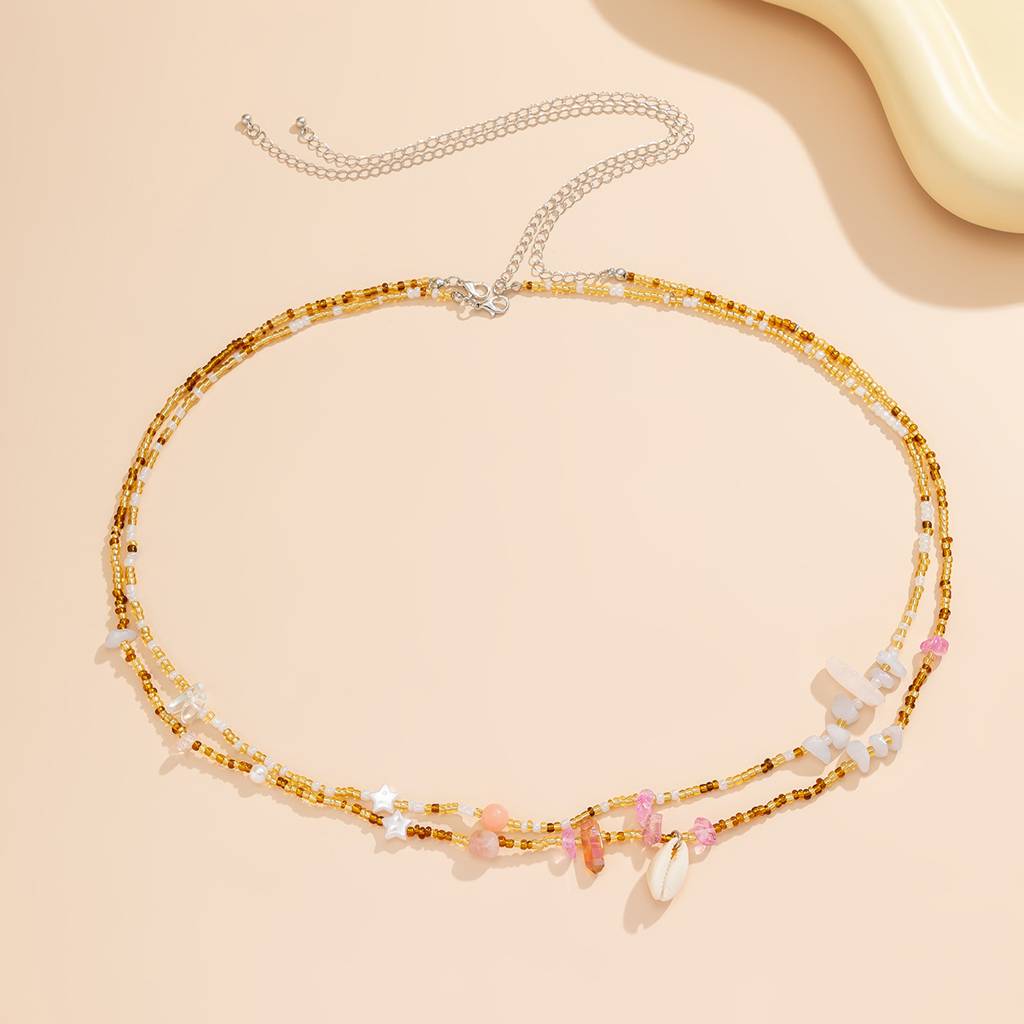 Boho Style Cowrie Shell With Brown & Gold Beads Beaded Waist Chain (Set Of 2) : ADN0525WC064
