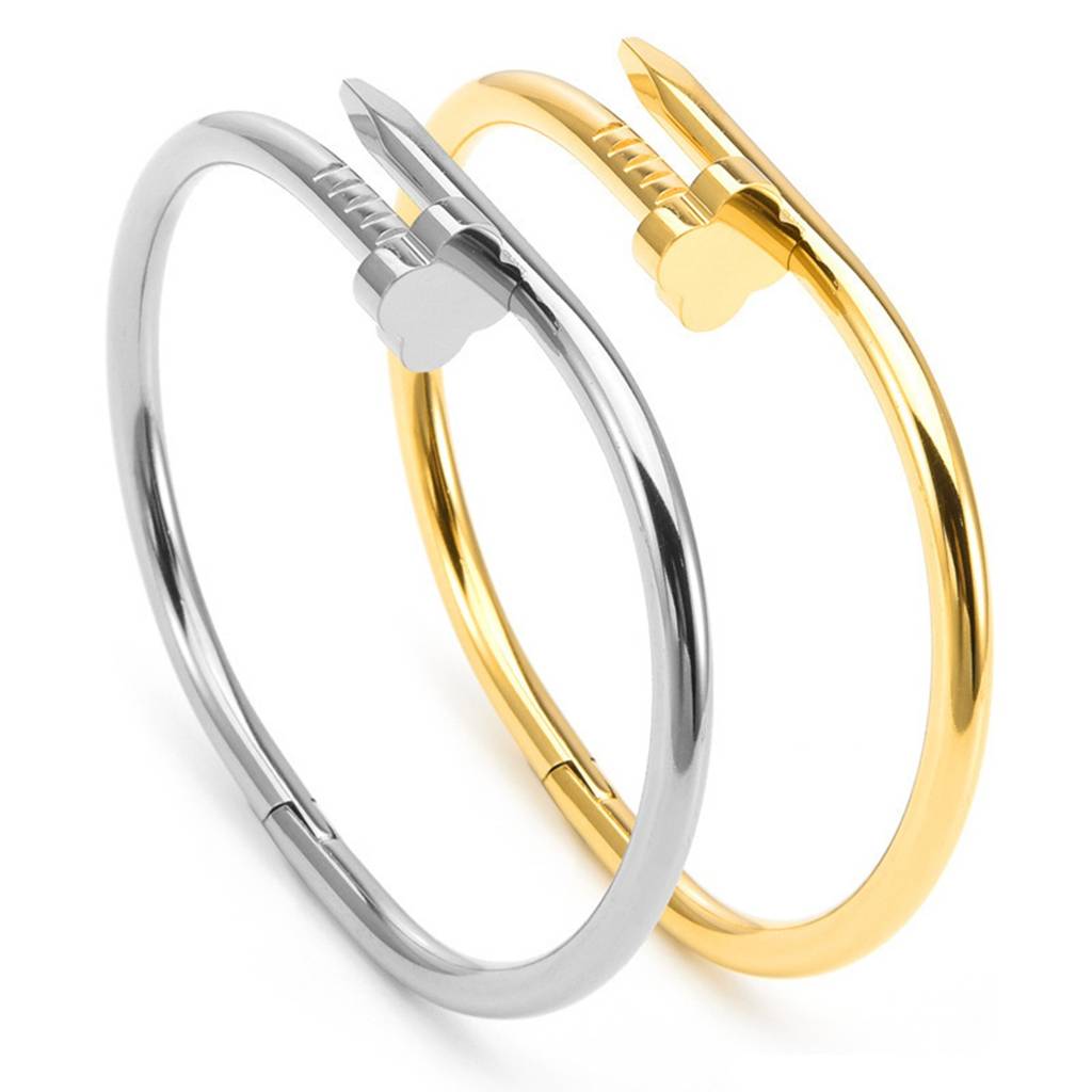 18K Plated Waterproof Anti-Tarnish Nail And Clover  Bangle Bracelet : ASJ0125B2250G
