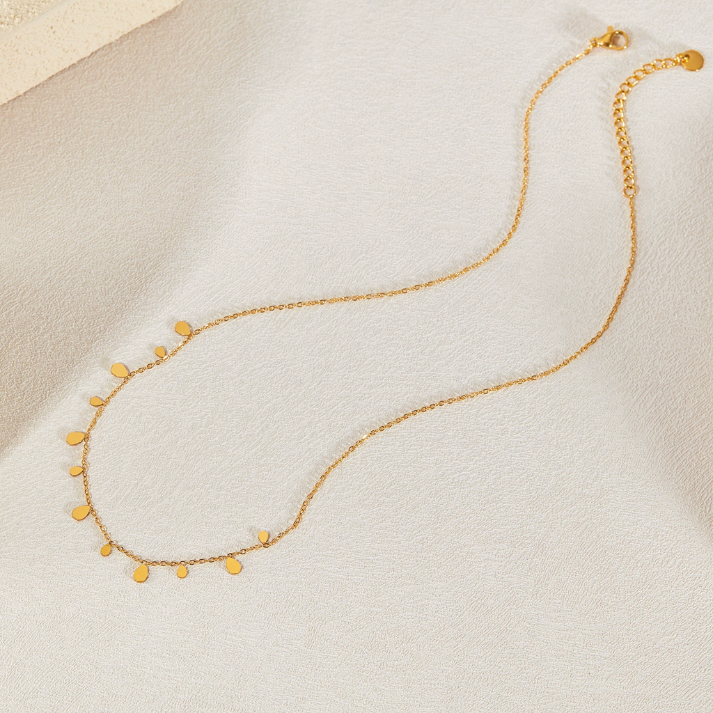 18K Gold Plated Anti-Tarnish Waterproof Tear Drops Chain Necklace : ALL0725N537GTR