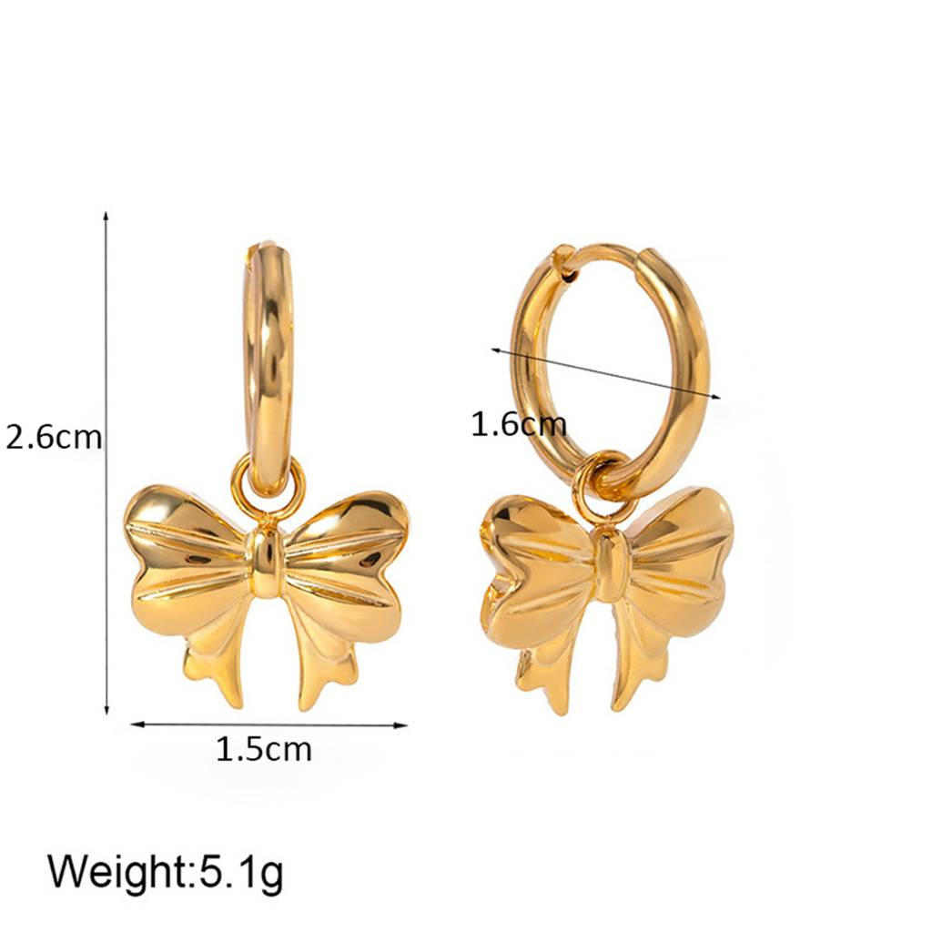 18K Gold Plated Waterproof Anti-Tarnish Ribbon Bow Pendant And Studs Set : ANX0125PS215C
