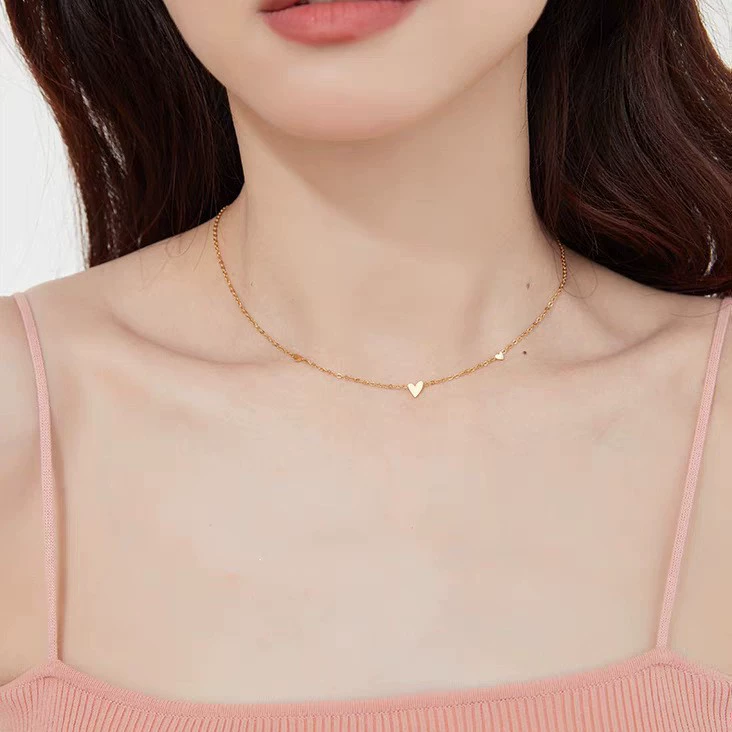 18K Gold Plated Waterproof Anti-Tarnish Minimal Heart Chain Necklace : ALS0725N17