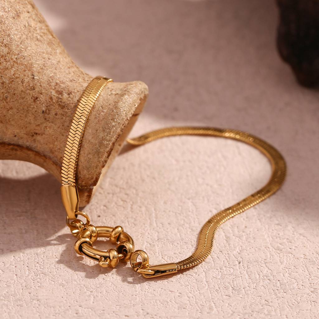 18K Gold Plated Waterproof Anti-Tarnish Snake Chain Necklace : AMG0425N3209