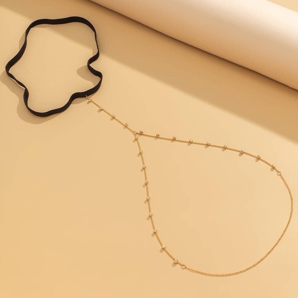 Gold Plated Thigh Chain With Rhinestones : ASX1224BJ195G