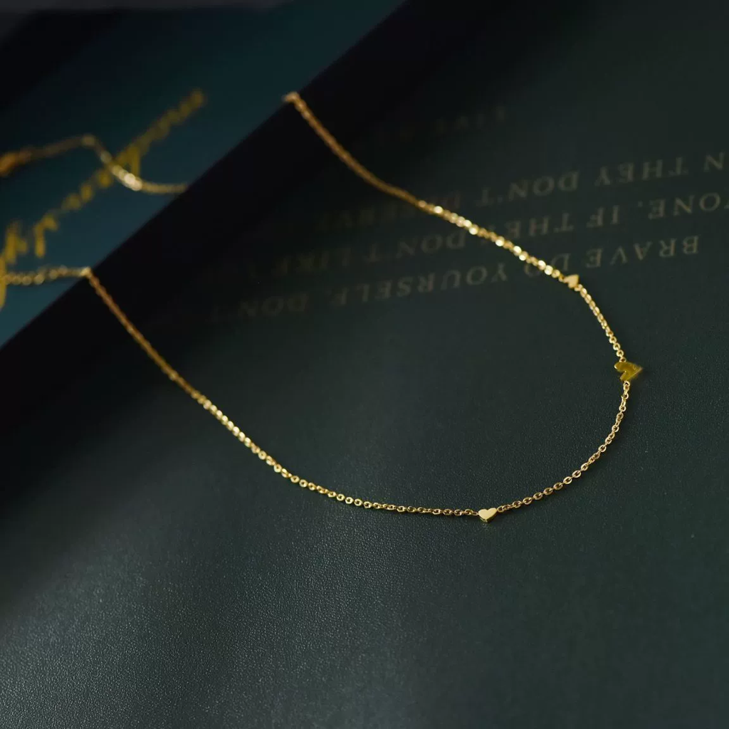 18K Gold Plated Waterproof Anti-Tarnish Minimal Heart Chain Necklace : ALS0725N17