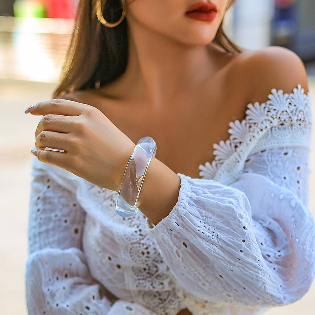 Chunky Wide Edge Rounded Square Polygonal Acrylic Bangle : AMU0125B252TR